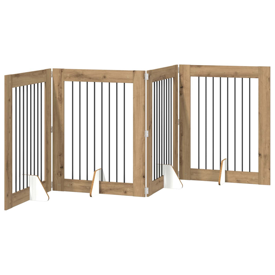 Hondenhekje met standaards 4 pcs Artisanaal eiken 80 x 100 cm