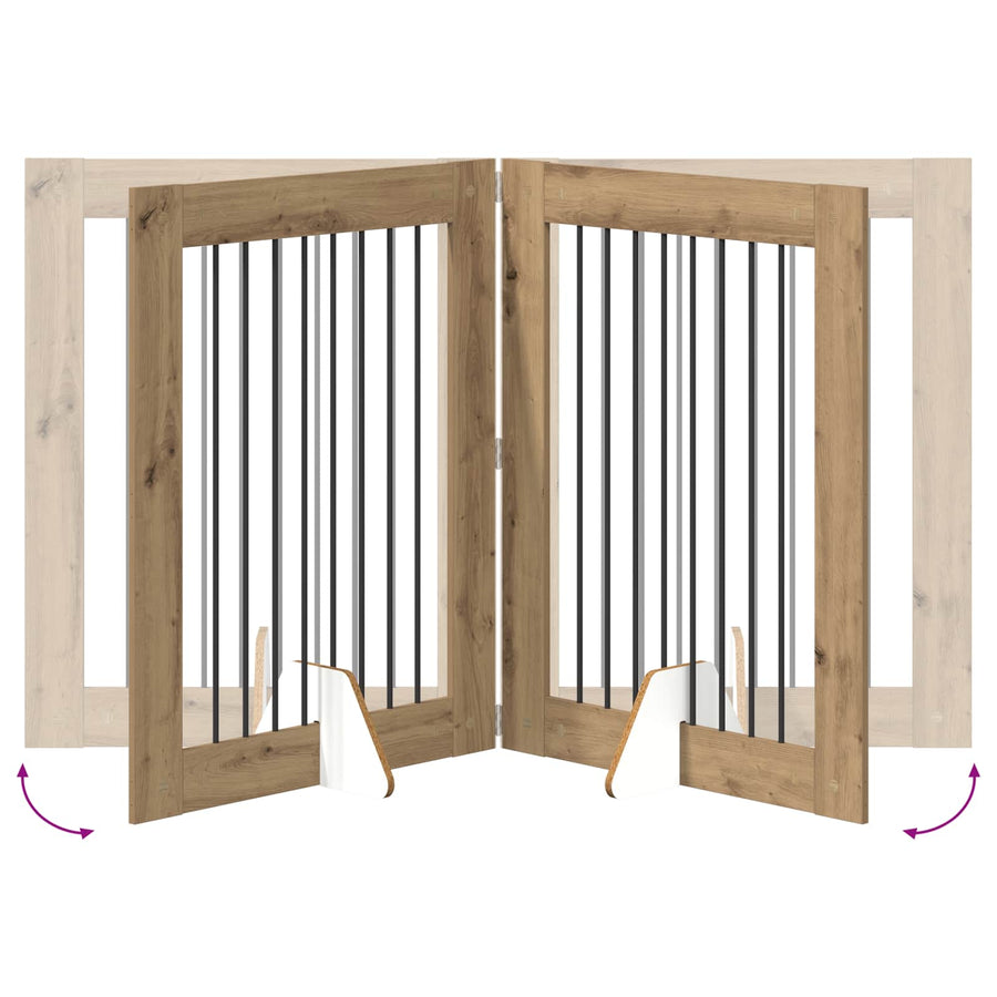 Hondenhekje met standaards 4 pcs Artisanaal eiken 80 x 100 cm