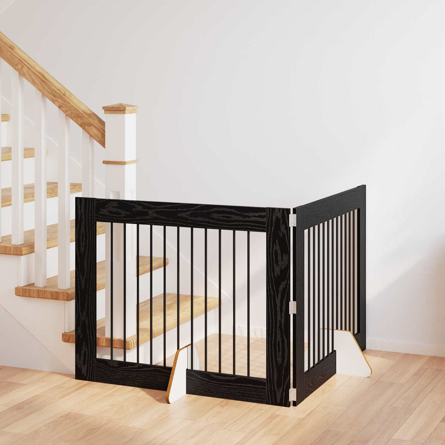 Hondenhekje met standaards 2 pcs Zwart eiken 100 x 80 cm