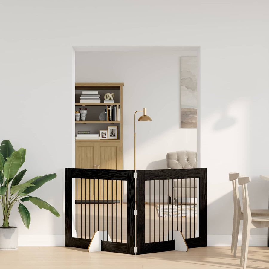 Hondenhekje met standaards 2 pcs Zwart eiken 100 x 80 cm