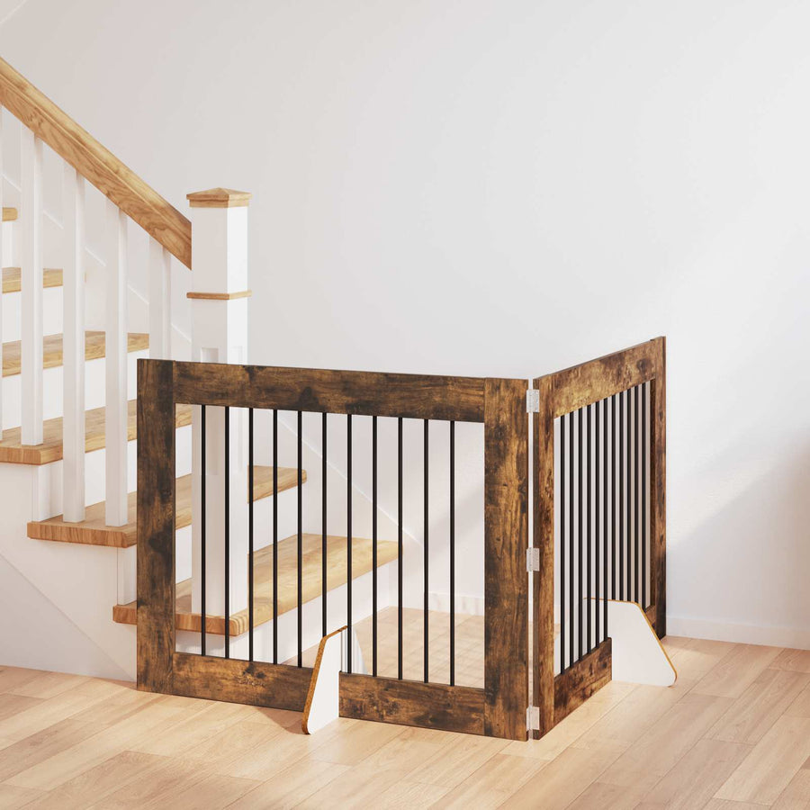 Hondenhekje met standaards 2 pcs Gerookt eiken 100 x 80 cm