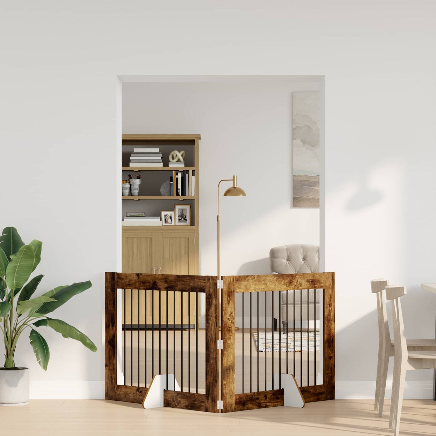 Hondenhekje met standaards 2 pcs Gerookt eiken 100 x 80 cm