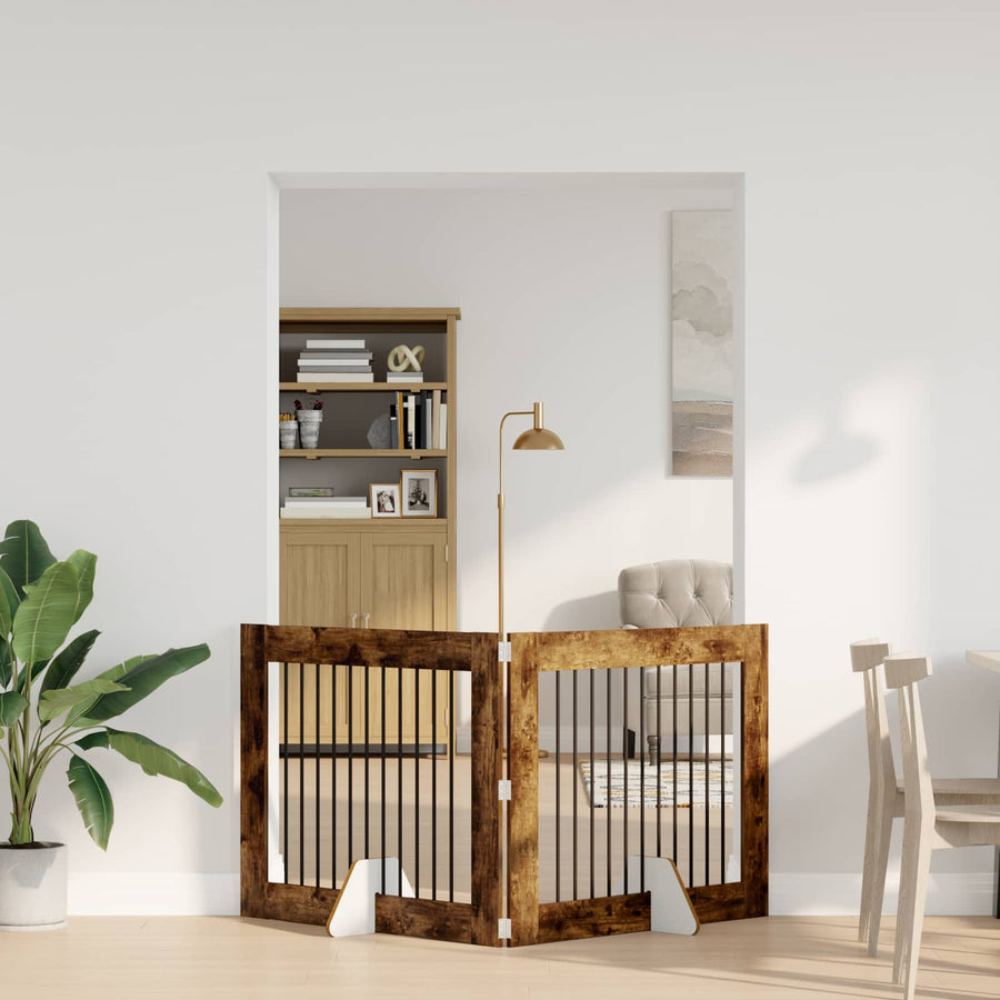 Hondenhekje met standaards 2 pcs Gerookt eiken 100 x 80 cm