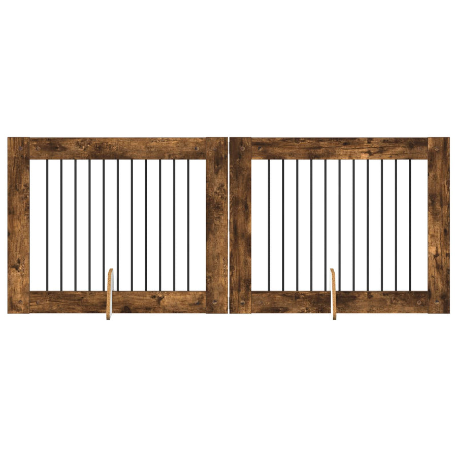 Hondenhekje met standaards 2 pcs Gerookt eiken 100 x 80 cm