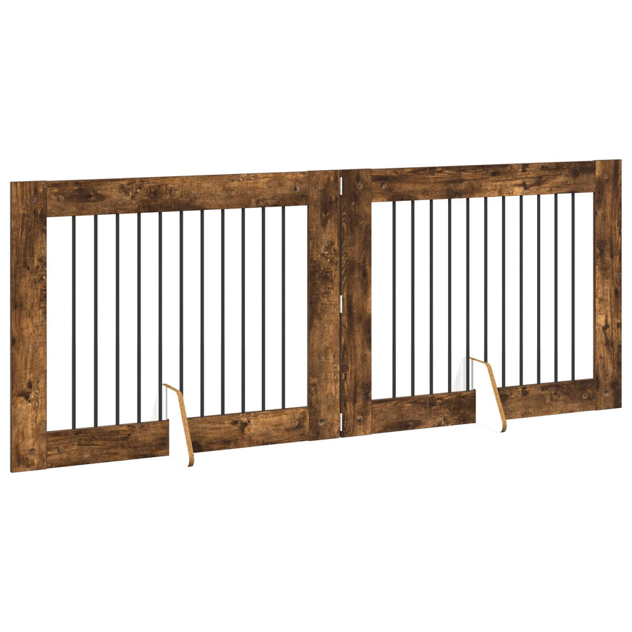 Hondenhekje met standaards 2 pcs Gerookt eiken 100 x 80 cm