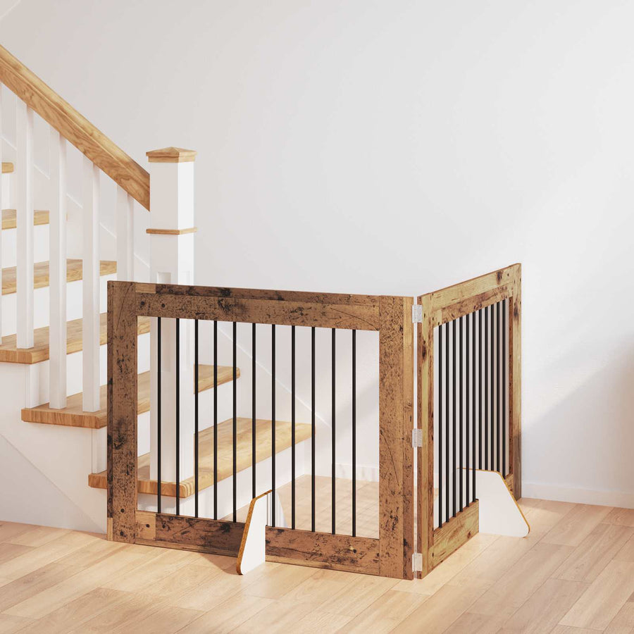 Hondenhekje met standaards 2 pcs Oud hout 100 x 80 cm