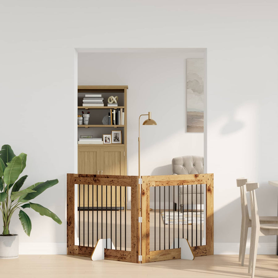 Hondenhekje met standaards 2 pcs Oud hout 100 x 80 cm