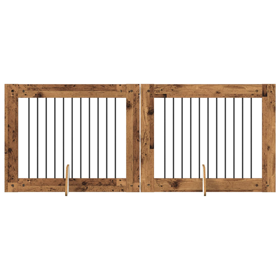 Hondenhekje met standaards 2 pcs Oud hout 100 x 80 cm