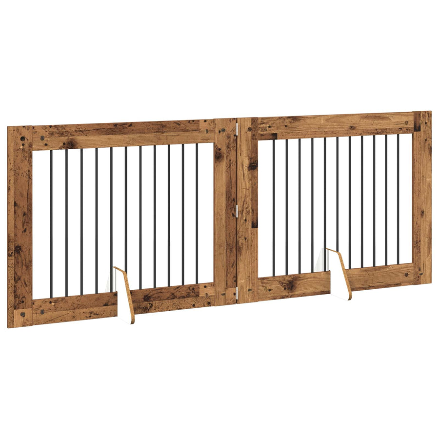 Hondenhekje met standaards 2 pcs Oud hout 100 x 80 cm