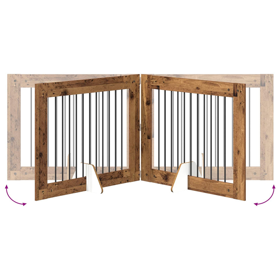 Hondenhekje met standaards 2 pcs Oud hout 100 x 80 cm