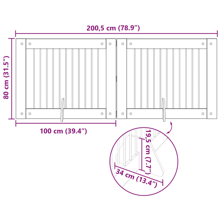 Hondenhekje met standaards 2 pcs Oud hout 100 x 80 cm