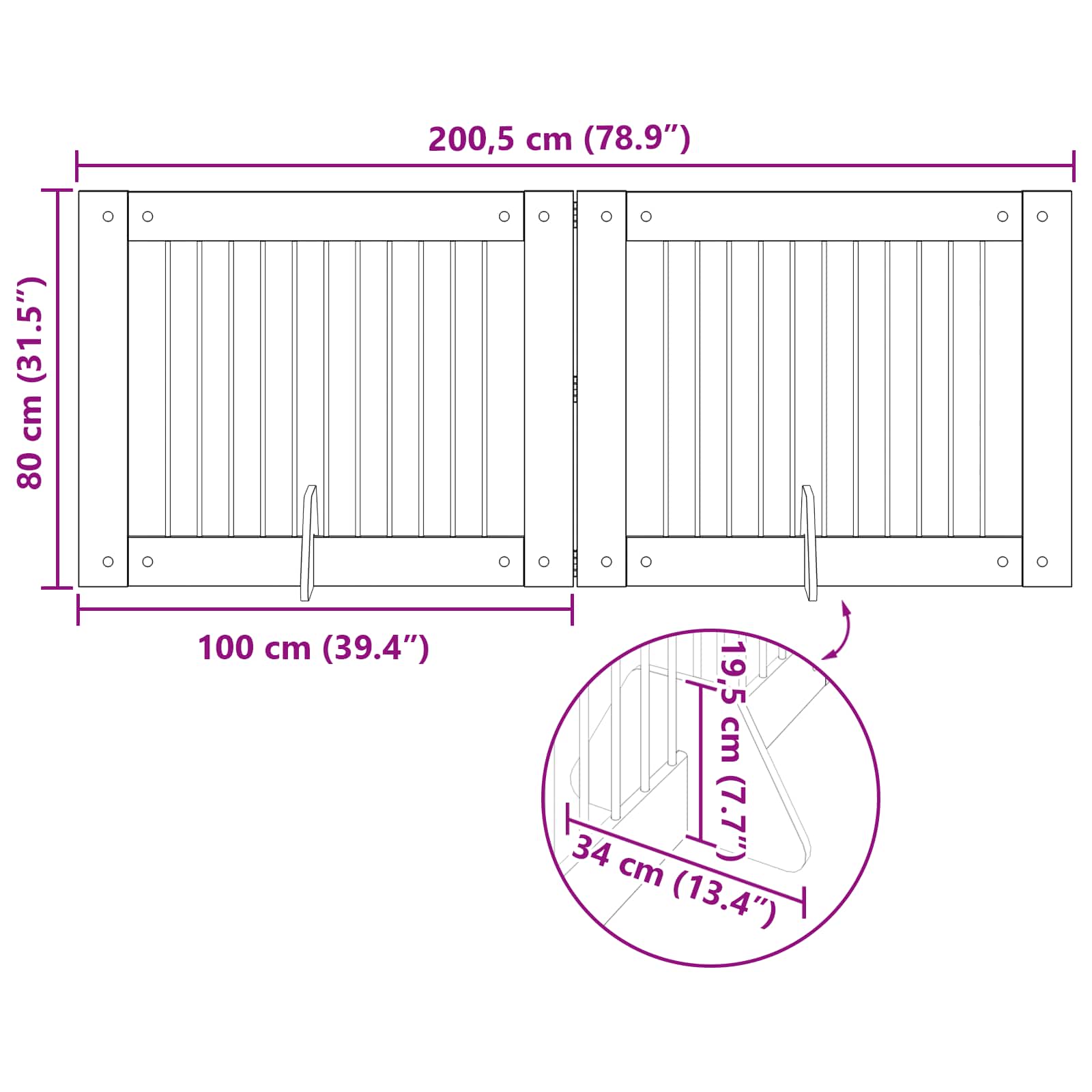 Hondenhekje met standaards 2 pcs Artisanaal eiken 100 x 80 cm