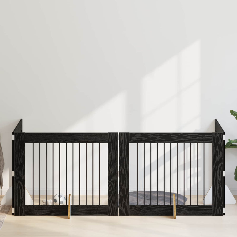 Hondenhekje met standaards 4 pcs Zwart eiken 100 x 80 cm