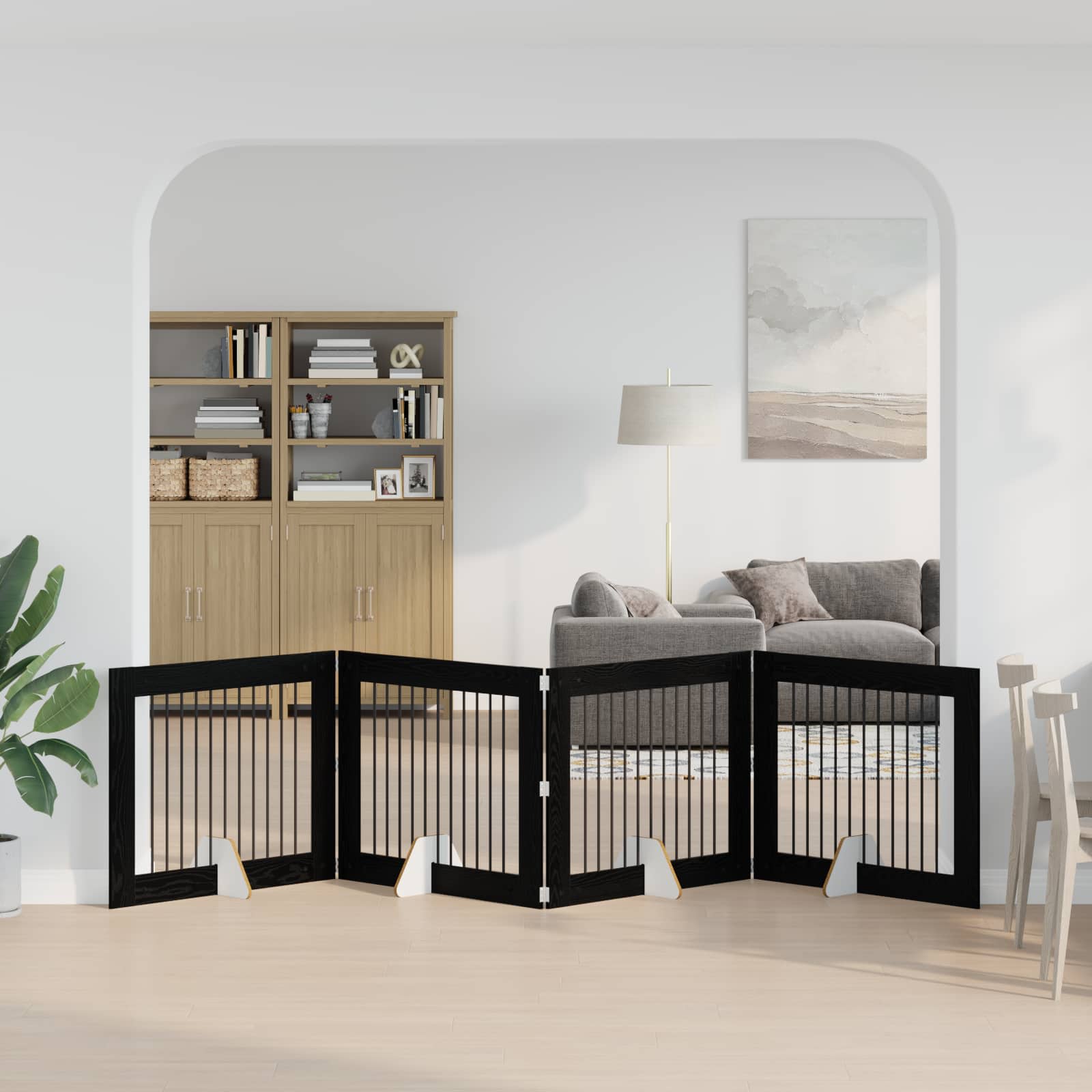 Hondenhekje met standaards 4 pcs Zwart eiken 100 x 80 cm