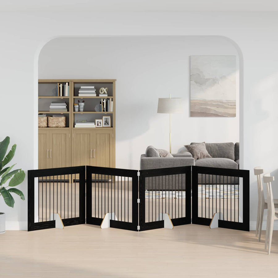 Hondenhekje met standaards 4 pcs Zwart eiken 100 x 80 cm