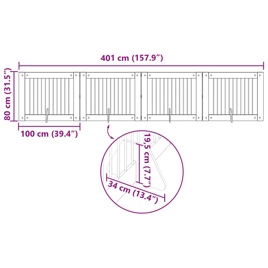 Hondenhekje met standaards 4 pcs Zwart eiken 100 x 80 cm