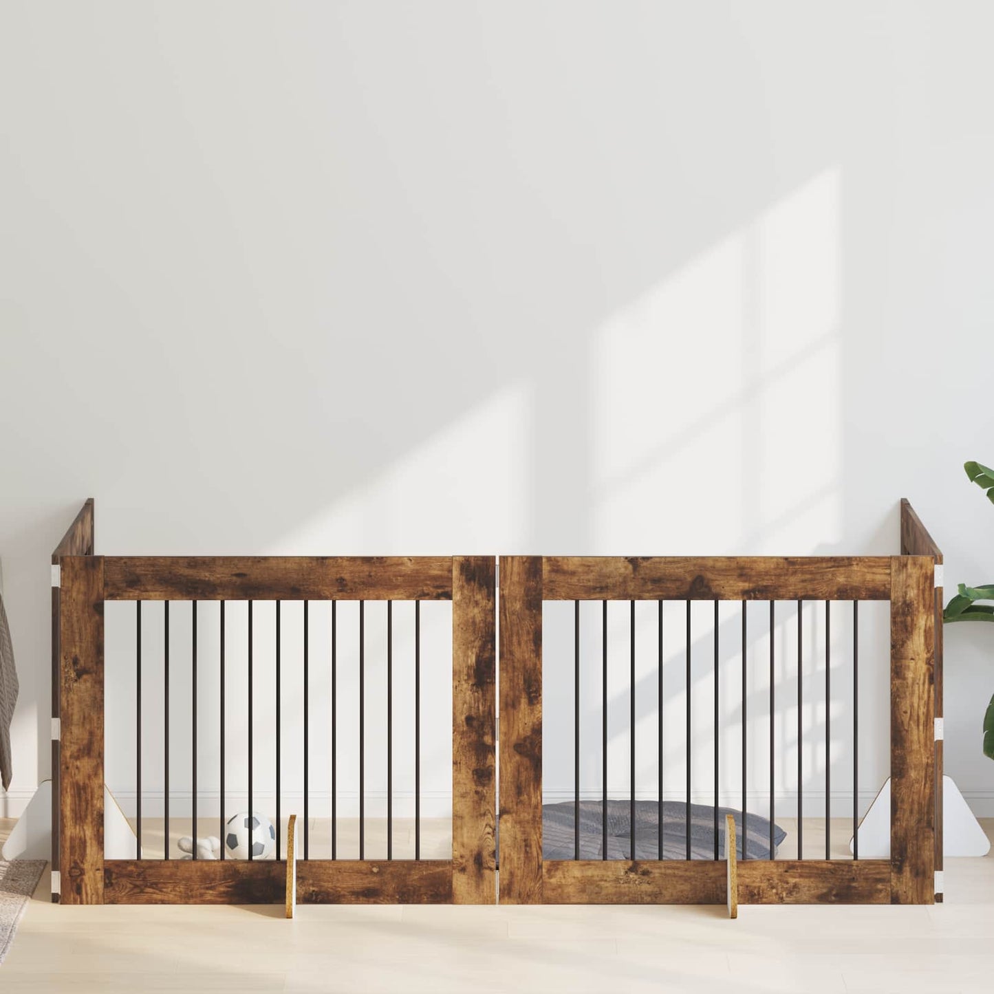 Hondenhekje met standaards 4 pcs Gerookt eiken 100 x 80 cm
