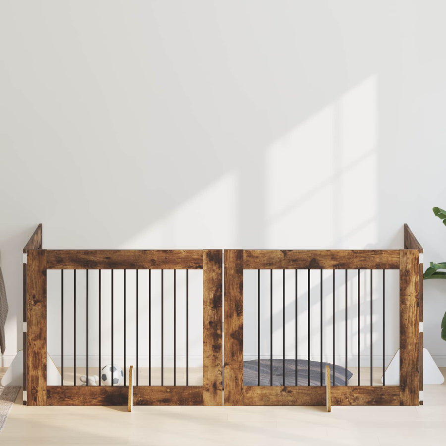 Hondenhekje met standaards 4 pcs Gerookt eiken 100 x 80 cm