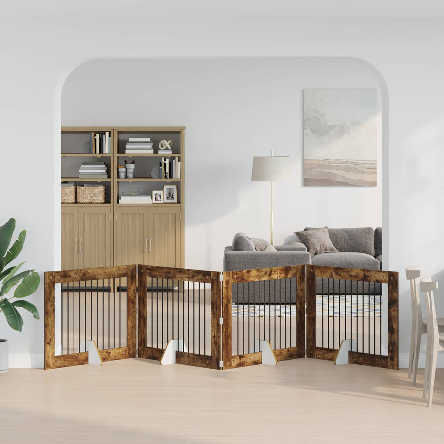 Hondenhekje met standaards 4 pcs Gerookt eiken 100 x 80 cm