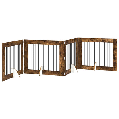 Hondenhekje met standaards 4 pcs Gerookt eiken 100 x 80 cm