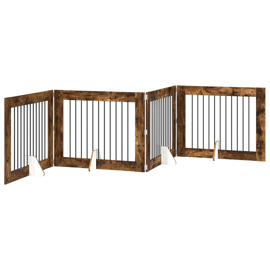 Hondenhekje met standaards 4 pcs Gerookt eiken 100 x 80 cm