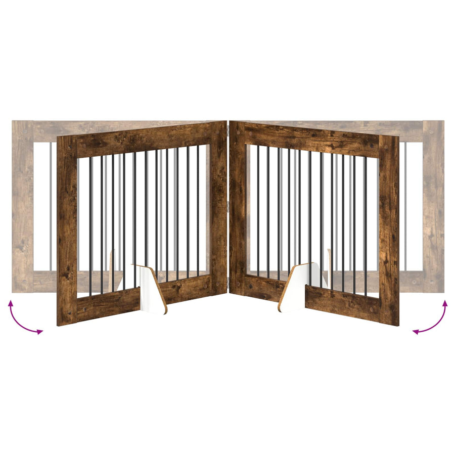 Hondenhekje met standaards 4 pcs Gerookt eiken 100 x 80 cm