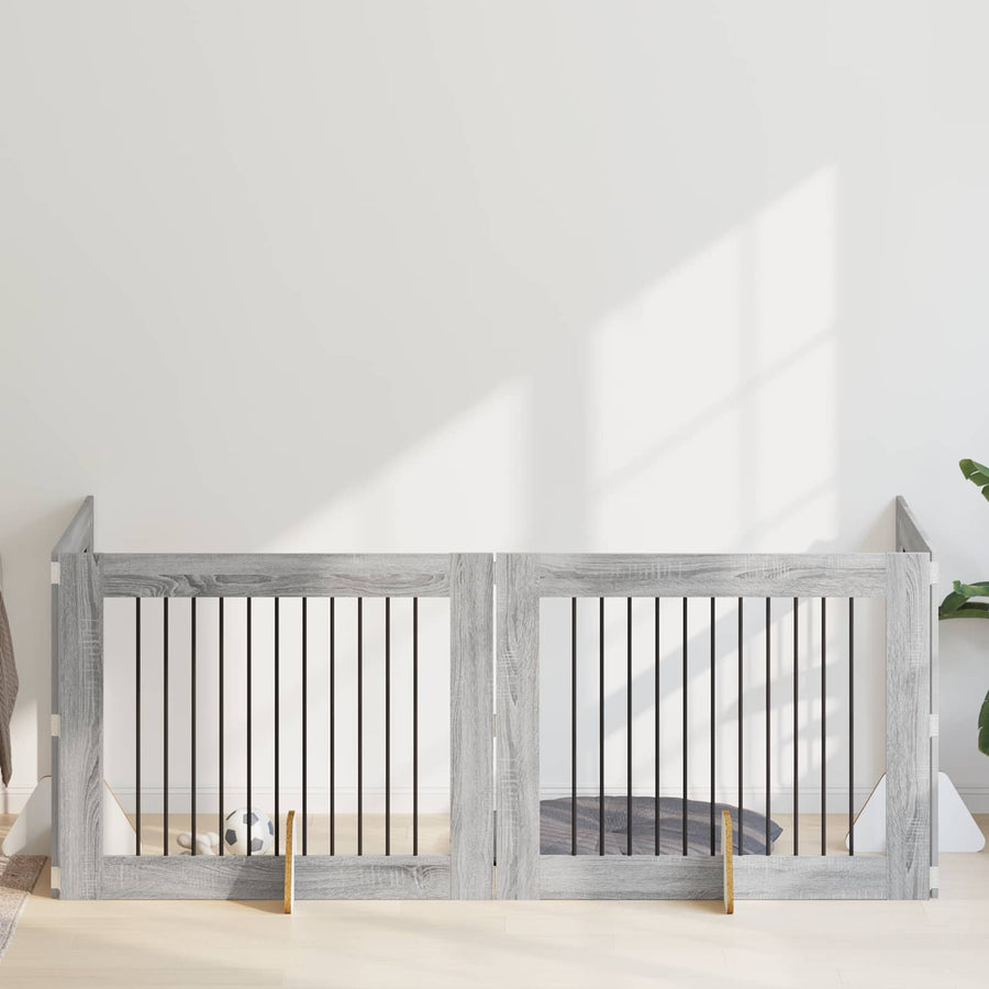 Hondenhekje met standaards 4 pcs Grijs sonoma 100 x 80 cm