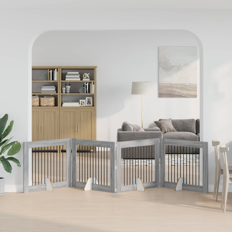 Hondenhekje met standaards 4 pcs Grijs sonoma 100 x 80 cm