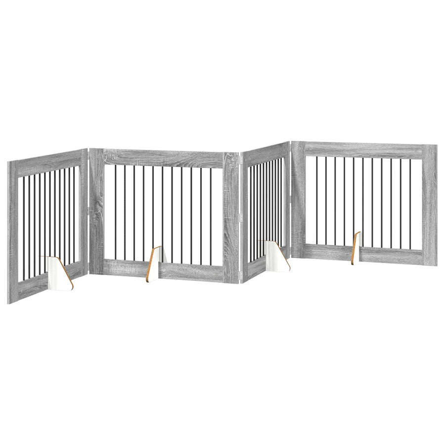 Hondenhekje met standaards 4 pcs Grijs sonoma 100 x 80 cm