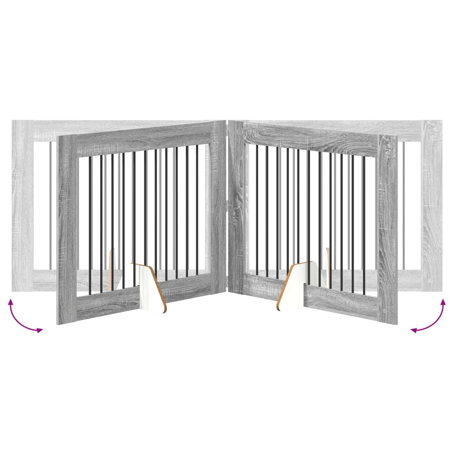 Hondenhekje met standaards 4 pcs Grijs sonoma 100 x 80 cm