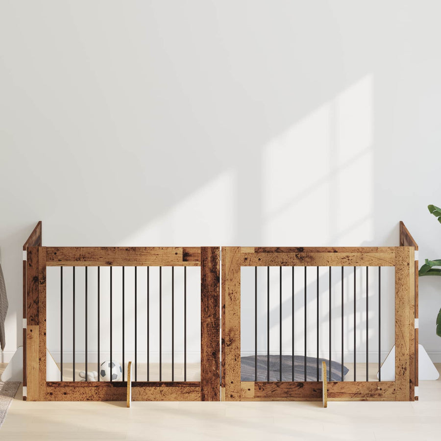 Hondenhekje met standaards 4 pcs Oud hout 100 x 80 cm