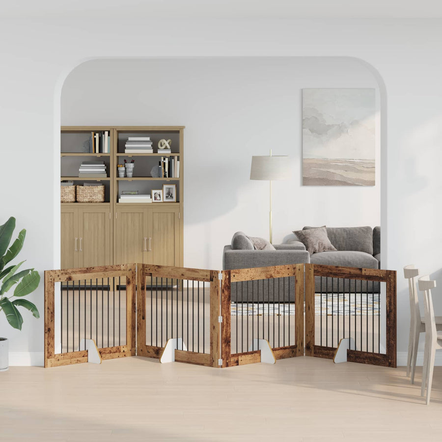 Hondenhekje met standaards 4 pcs Oud hout 100 x 80 cm