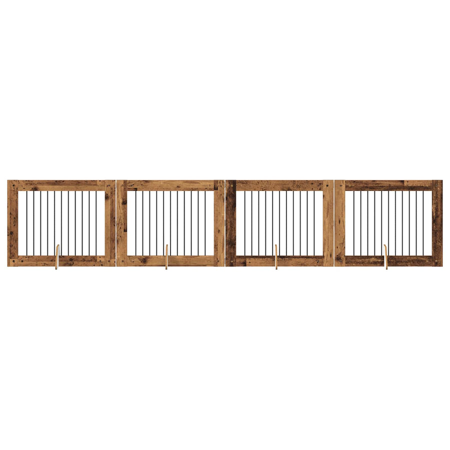 Hondenhekje met standaards 4 pcs Oud hout 100 x 80 cm
