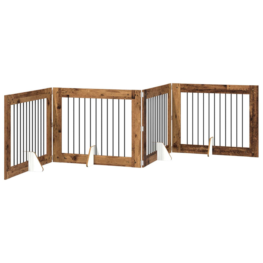 Hondenhekje met standaards 4 pcs Oud hout 100 x 80 cm