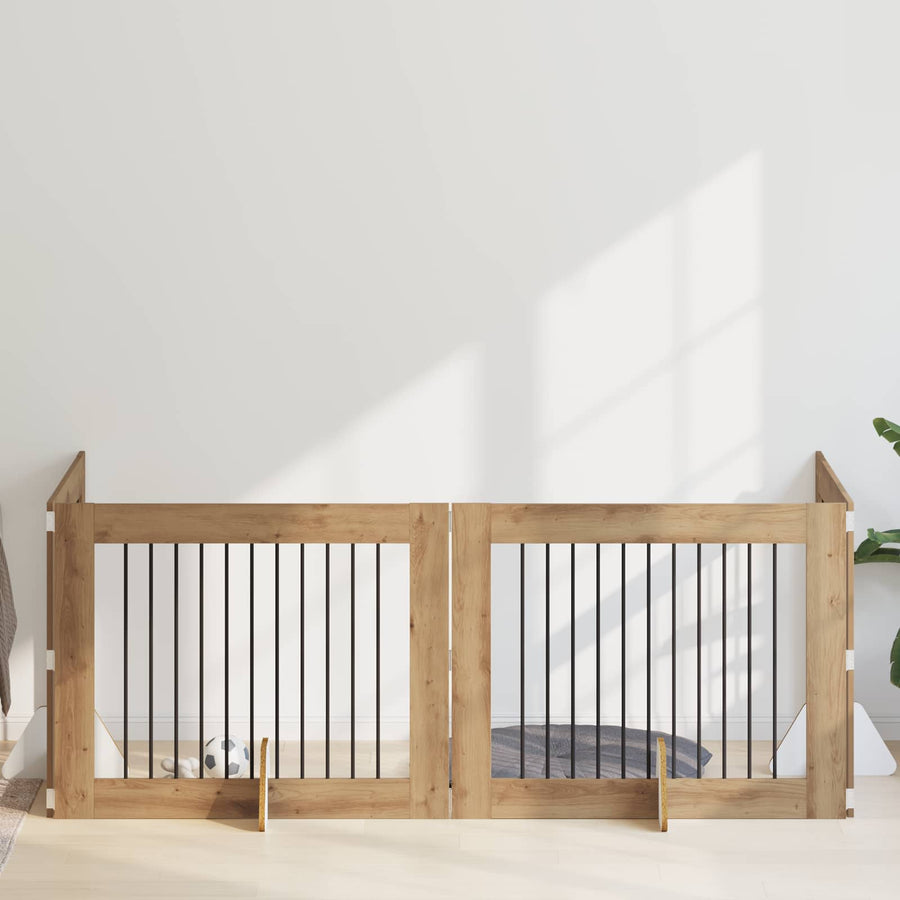 Hondenhekje met standaards 4 pcs Artisanaal eiken 100 x 80 cm