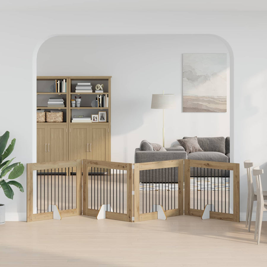 Hondenhekje met standaards 4 pcs Artisanaal eiken 100 x 80 cm