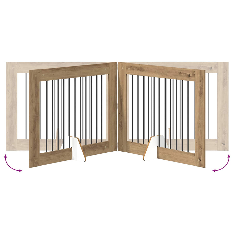 Hondenhekje met standaards 4 pcs Artisanaal eiken 100 x 80 cm