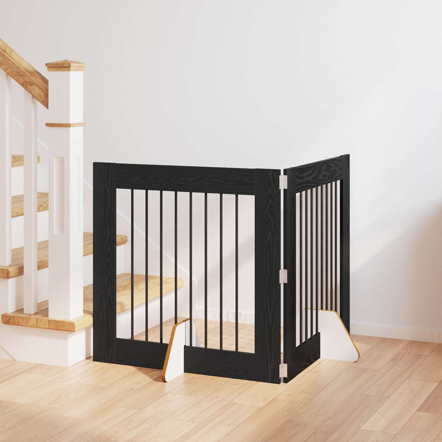 Hondenhekje met standaards 2 pcs Zwart eiken 80 x 80 cm