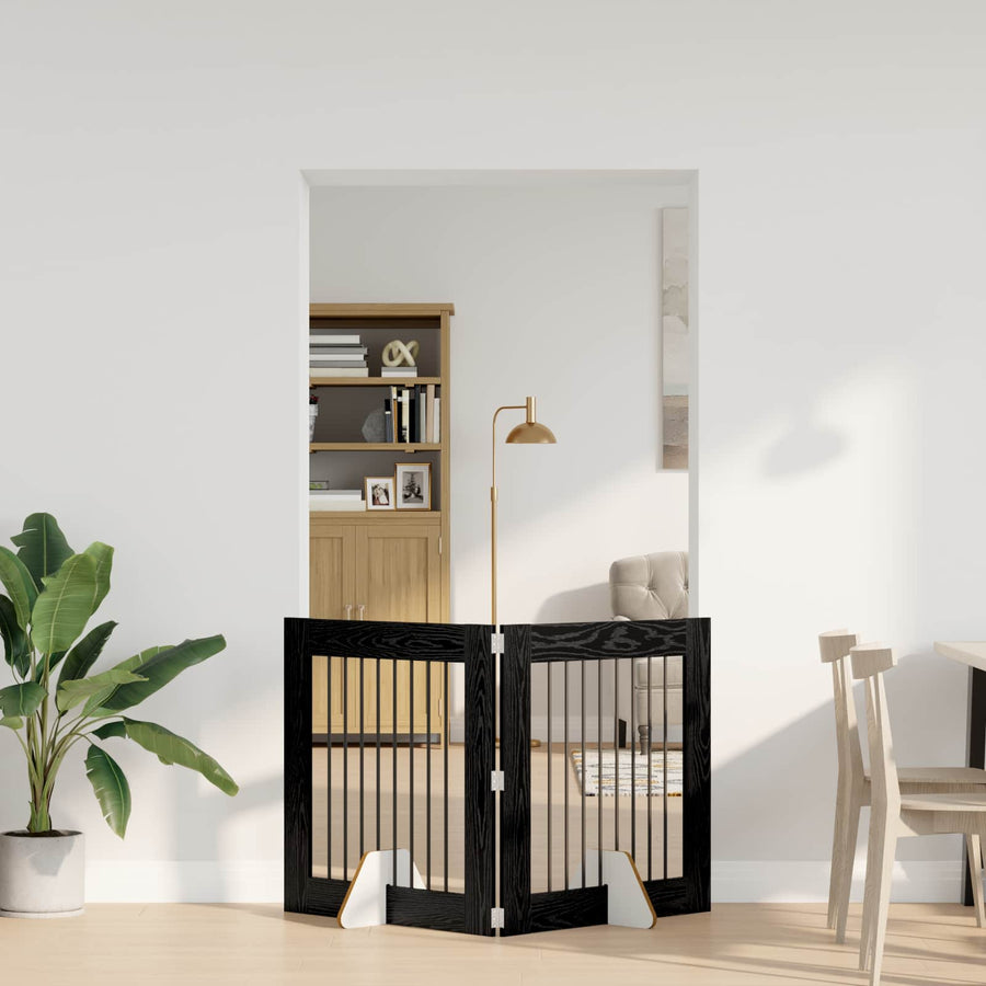 Hondenhekje met standaards 2 pcs Zwart eiken 80 x 80 cm