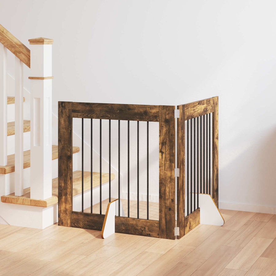 Hondenhekje met standaards 2 pcs Gerookt eiken 80 x 80 cm