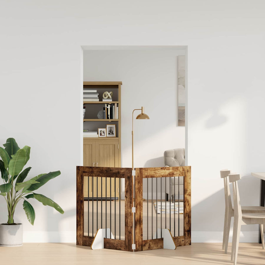 Hondenhekje met standaards 2 pcs Gerookt eiken 80 x 80 cm