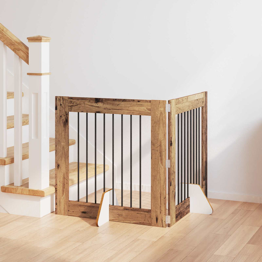 Hondenhekje met standaards 2 pcs Oud hout 80 x 80 cm
