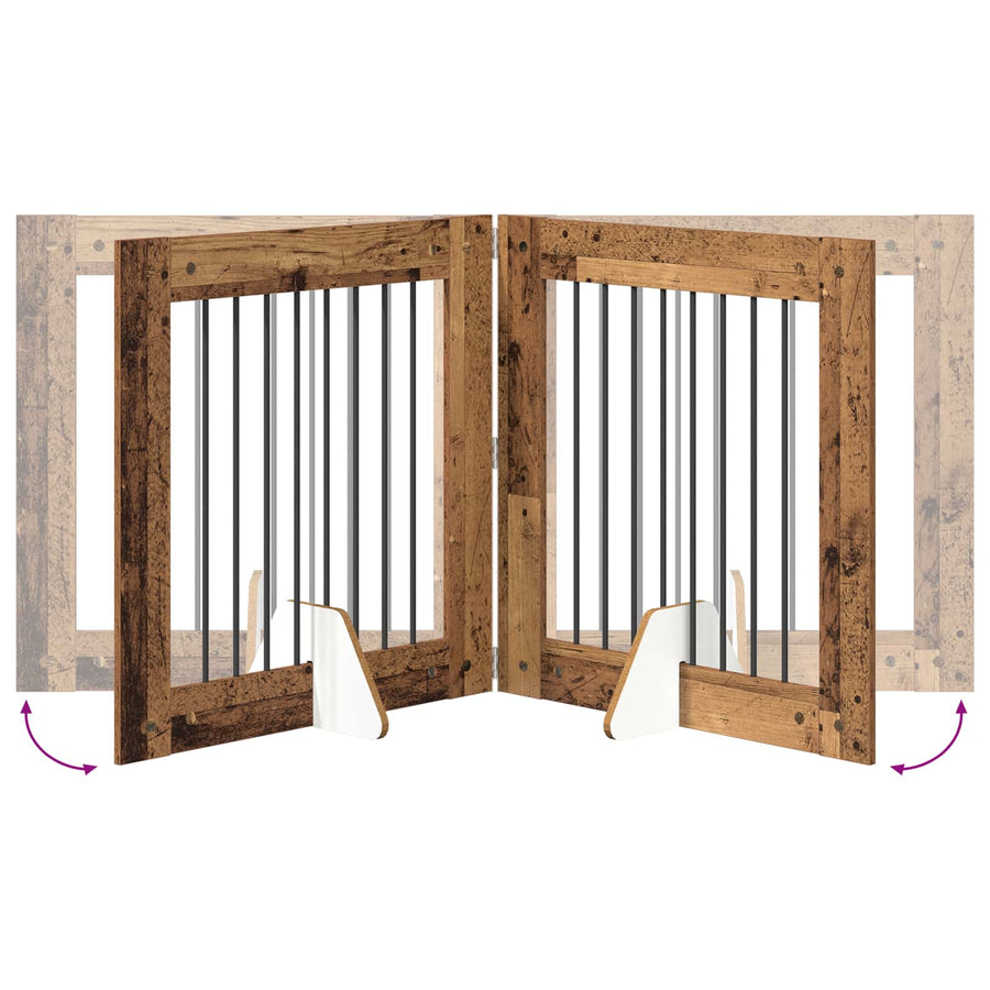 Hondenhekje met standaards 2 pcs Oud hout 80 x 80 cm