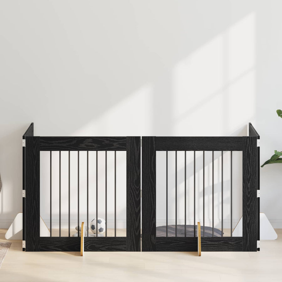 Hondenhekje met standaards 4 pcs Zwart eiken 80 x 80 cm