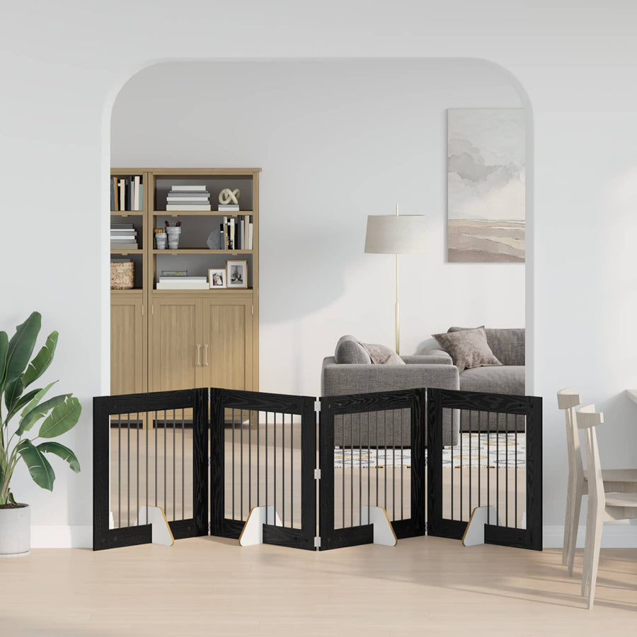 Hondenhekje met standaards 4 pcs Zwart eiken 80 x 80 cm