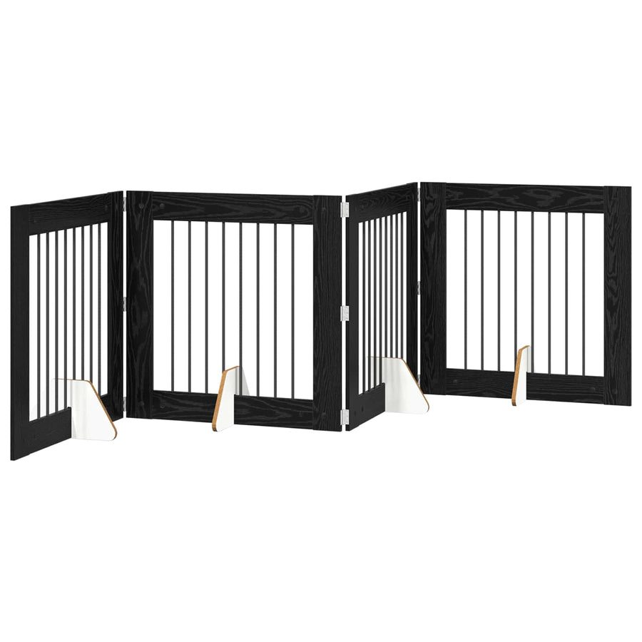 Hondenhekje met standaards 4 pcs Zwart eiken 80 x 80 cm