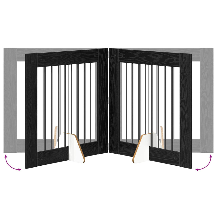 Hondenhekje met standaards 4 pcs Zwart eiken 80 x 80 cm