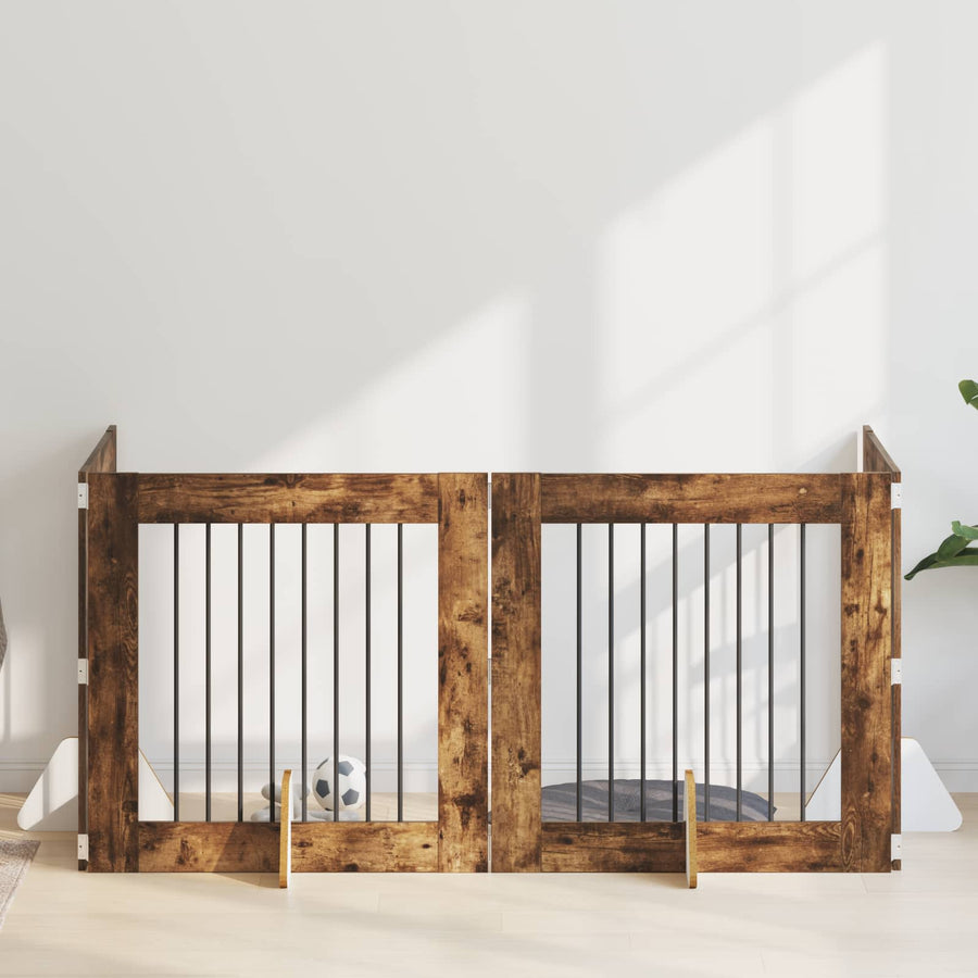 Hondenhekje met standaards 4 pcs Gerookt eiken 80 x 80 cm