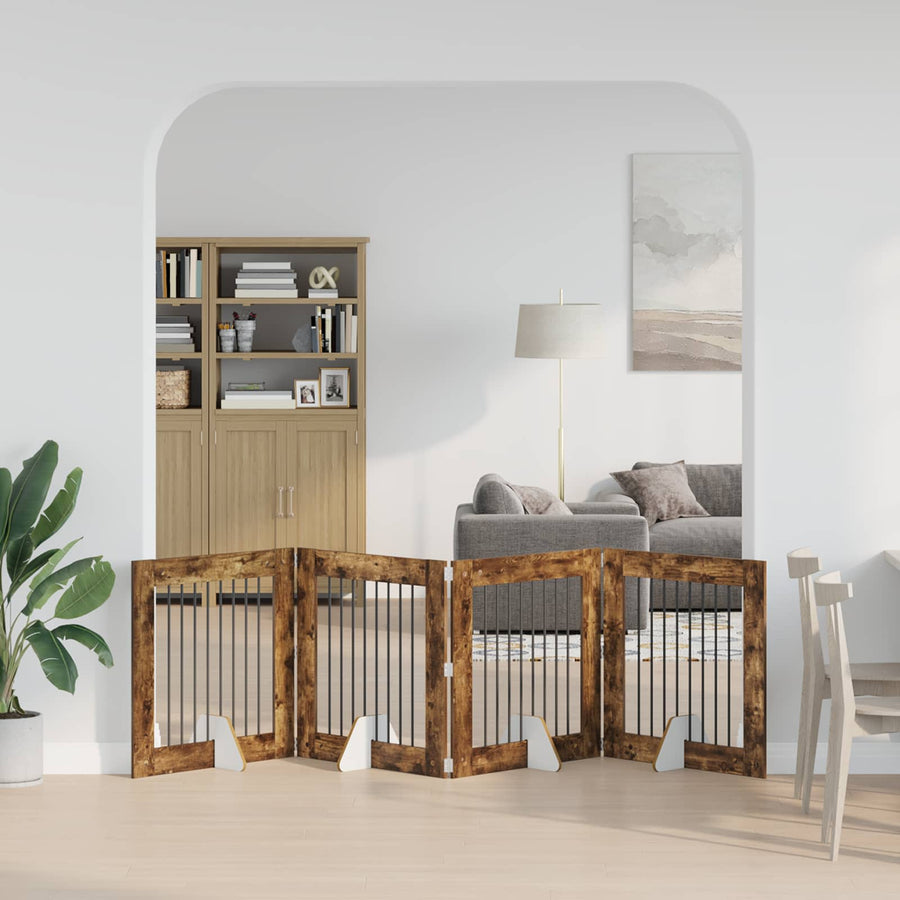 Hondenhekje met standaards 4 pcs Gerookt eiken 80 x 80 cm