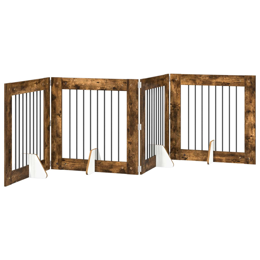 Hondenhekje met standaards 4 pcs Gerookt eiken 80 x 80 cm